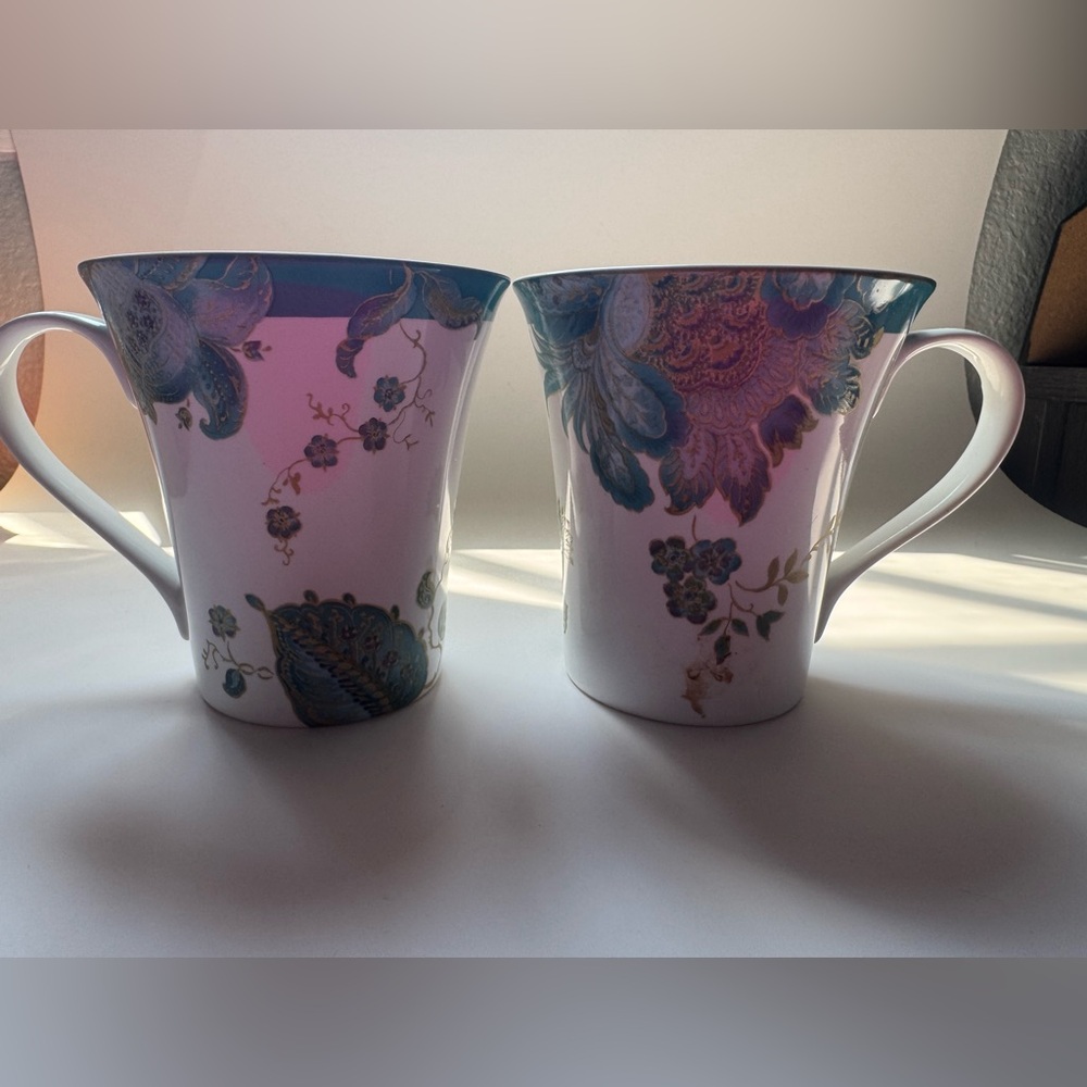 222 Fifth Eliza Teal Coffee Tea Cup / Mug - Set of 2